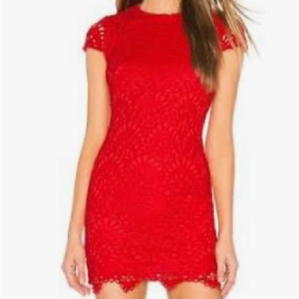 REVOLVE Red Lace Mini Dress